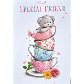 For A Special Friend. Teddy Bear In Tea Cups Birthday Card