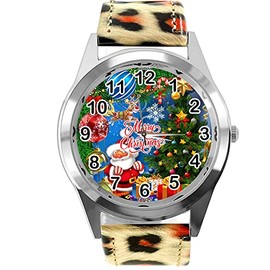 TAPORT® Leopard Print Leather Round Quartz Watch for Christmas Fans E1