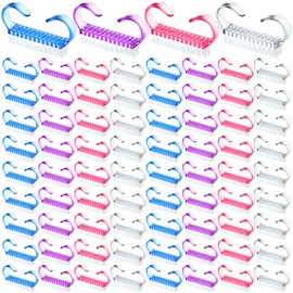 Tanlade 300 Pcs Plastic Handle Grip Nail Brush Small Fingernail Brush Scrub Nail Cleaning Brush Nail Brushes Cleaner Easy to Use Nail Scrubber Bulk for Men Women Hand Feet Toes Nail Pedicure, 4 Colors