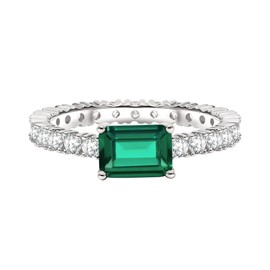 18K White Gold Plated Silver Ring With 1.75 Carat Total Weight Lab Grown Emerald (Green Color, Emerald Shape, VS Clarity) Ring For Women, Gift For Her Jewelry For Women Comes With Gift Box - Size 9