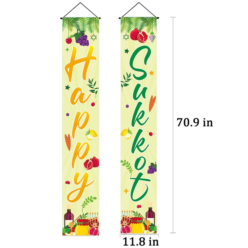 FHGG Happy Sukkot Porch Banner Decorations for Jewish Holiday Party