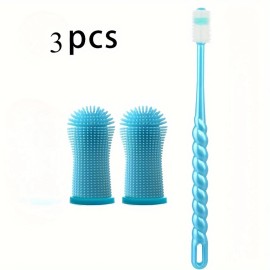3pcs Pet Dental Care Set - Silicone Toothbrushes, 360° Design, for Dogs & Cats