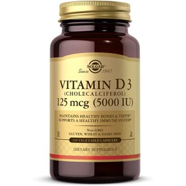 SOLGAR Solgar Vitamin D3 (Cholecalciferol) 125 mcg (5000 IU), 240 Vegetable Capsules - Helps Maintain Healthy Bones & Teeth - Immune System Support - Non-GMO, Gluten Free, Dairy Free, Kosher - 240 Servings