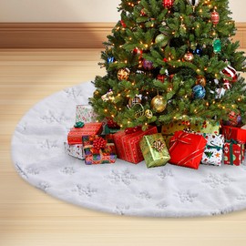 78 cm Christmas Tree Skirt White Christmas Tree Skirt Faux Fur Plush Round with Silver Snowflakes Christmas Tree Skirts for Merry Christmas Tree Decoration
