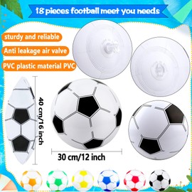 16 Pack 16 Inch Inflatable Soccer Balls Beach Balls Bulk Colorful Blow Up Beach Soccer Balls for Outdoor Summer Pool Beach Sports Theme Birthday Party Favor, 8 Colors