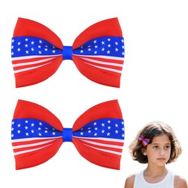 Patriotic American Flag Bow Hair Clips for Women Girls USA Flag Hair Bows Alligator Clips Barrettes Ponytail Holders Independence Memorial Day Fourth of July Hair Accessories Gift 2 PCS