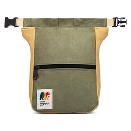 Oso Supply Co - Kulshan Bouldering Bucket, Large Size Chalk Bag for Rock Climbing, Chalk Pot with Magnetic Roll Down Closure, Brush Loop, Zippered Pockets for Climbers (Cedar Green & Tan)