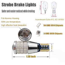 iBrightstar 9-30V Flashing Strobe Blinking Brake Lights 912 921 W16W T15 906 LED Bulbs with Projector Replacement for Tail 3rd Brake Stop Lights, Brilliant Red