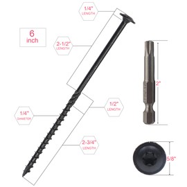 binifiMux Black Construction Lag Screws, T30 Decking Screws, #14 x 6 Inches Structural Wood Screws for Timber,Log,Landscaping Wood with 1/4" Shank Torx Bit, Pack of 50