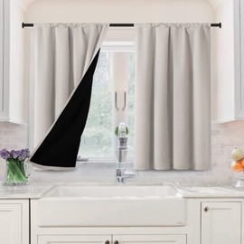 H.VERSAILTEX 100% Blackout Curtains for Bedroom Short Curtains Half Window Curtains for Kitchen, Privacy Energy Saving Curtain Tiers for Bathroom Shades, W 42 x L 36 inch, Pumice Stone, Set of 2