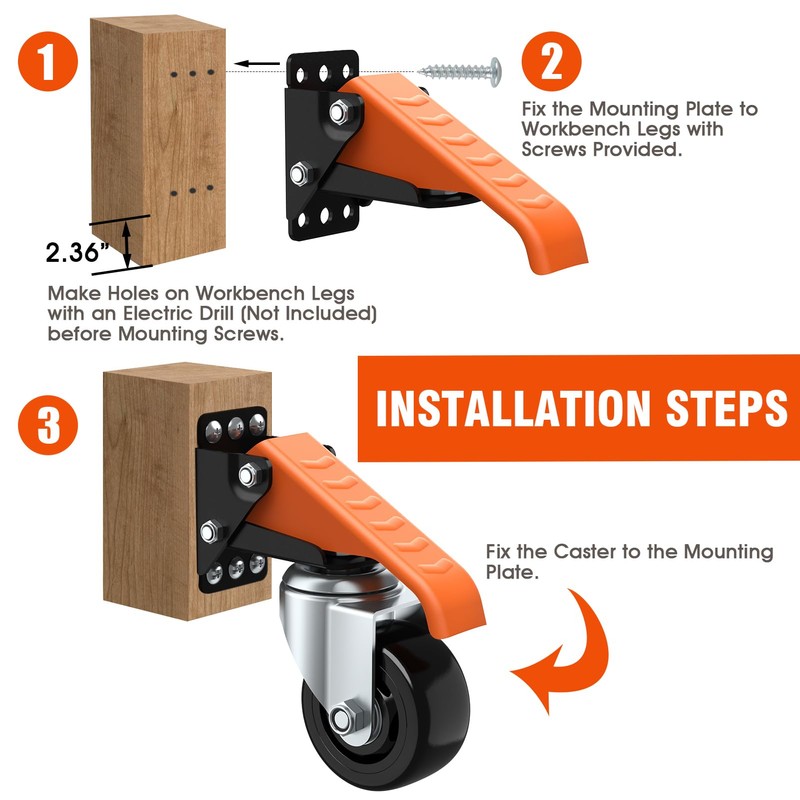 Ronlap Workbench Casters Wheels Kit 920 Lbs Capacity Retractable Casters