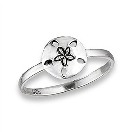 High Polish Sand Dollar Ring .925 Sterling Silver Beach Flower Band Size 8