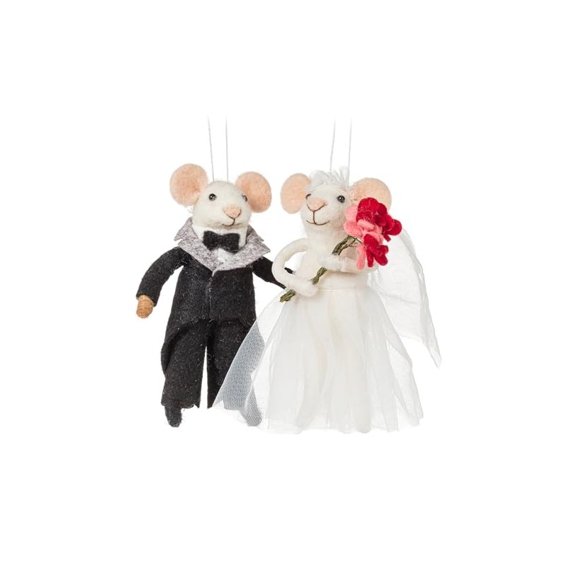 Abbott Collection Bride Mouse Ornament with Bouquet, 5-Inch, White