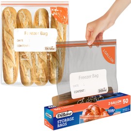 Dirose 2 Gallon Reclosable Bags - Double Zipper, Heavy Duty, Clear Plastic Storage Bags for Food, Freezer, and Household Use - 100 Count