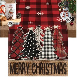 Camino de Mesa Navidad Estampado, Camino de Mesa Invierno Diseño de Árbol de Navidad para Decoración de Fiestas de Navidad, Adornos Navideños de Mesa 