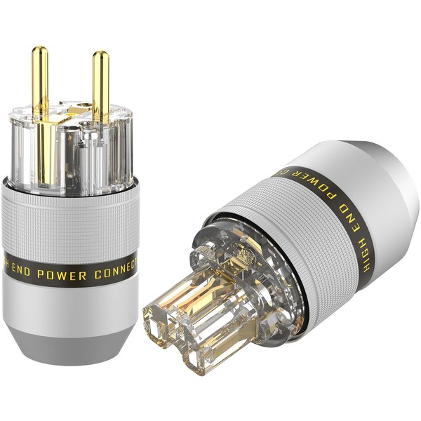 P083TEG 1 Pair HiFi Schuko Plug AC 16A 250V Gold-Plated