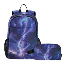Jucciaco Blue Lightning Tornado Backpack with Lunch Bag, School Travel Backpack for Teens Boys Girls Backpacks Set