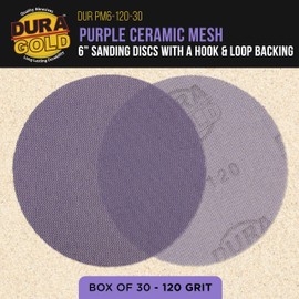 Dura-Gold Premium 120 Grit 6" Purple Ceramic Mesh Sanding Discs, Box of 30 - Dustless Hook & Loop Backing Sandpaper for DA & Random Orbital Sanders - Long-Lasting Fast Cut - Woodworking, Auto Paint
