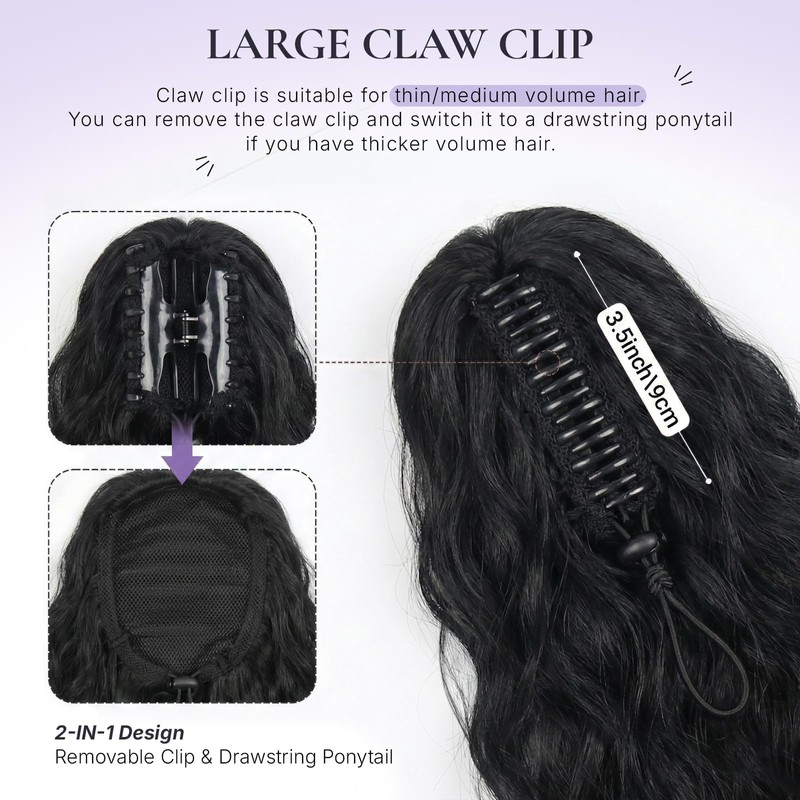 Curly Ponytail Extension with Clip, 45 cm Claw Clip Ponytail