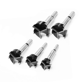 5PCS Forstner Drill Bit,Triple Flute Tungsten Carbide Tipped - for Hard Wood,Soft Wood Woodworking Hinge Cutter Tool Kits for Veneered Plywood Plastic(1",1-1/10",1-1/4",1-3/8",1-1/2")