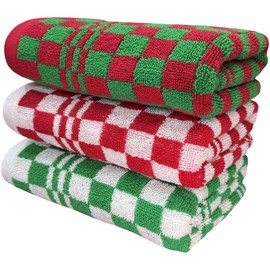 Haven Basics Checkered Hand Towels - Pack of 3, 550 GSM Made of 100% Ring Spun Cotton, Super Soft and Absorbent Kitchen Towels, 16 x 30 Inches, Classic Festive Edition.