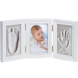 all Kids United® Baby Picture Frame Imprint Set - Plaster Print Photo Frame for Hand Print, Foot Print & Photos; Gift Set for Birth, Christening, Baby Part, etc. 3-Piece White (Plaster)