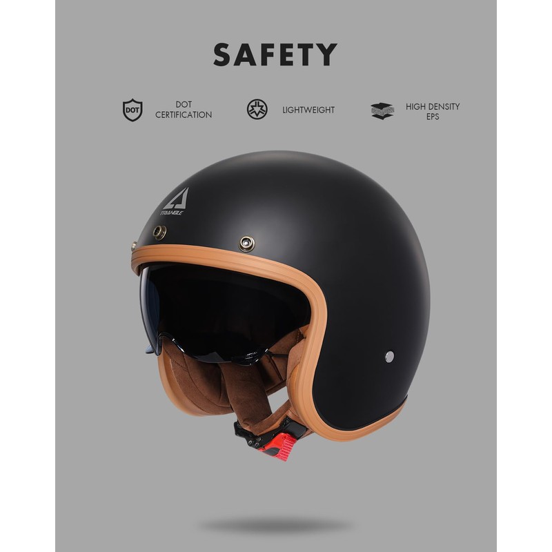 TRIANGLE 3/4 Motorcycle Helmet,Retro Vespa Open Face Adults Helmets with