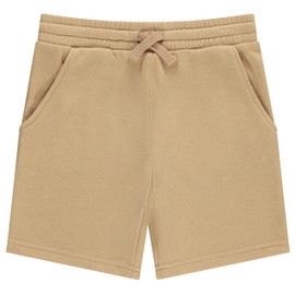 STITCH & STONE Boys’ 4-Pack French Terry Shorts – Soft & Breathable Cotton Lounge Shorts with Elastic Waist & Drawstring Tan