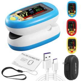 Pediatric Pulse Oximeter CE FCC Approved Heart Rate Stats Monitor Kids Finger Blood Oxygen Saturation Monitoring NHS Children SpO2 Levels TFT Lanyard & USB (Blue Kids Pulse Oximeter)