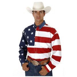 Roper Stars & Stripes Pieced Flag Shirt L/S Red LG