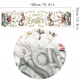 Happy Easter Table Runner Bunny Rabbit Heart Easter Egg Tablecloth Table Cover Decor for Home Room Kitchen Dinning Table Decoration 180x35cm