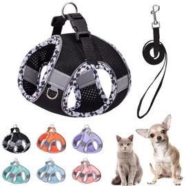PETPUBGNZS Cute Plaid No Pull Dog Harness for Small Dogs Soft Mesh Small Dog Harness and Leash Set Easy Walk Step in Puppy Harness Vest Pet Cat Chihuahua Yorkie Shih Tzu Dog Harnesses (Black,XS)