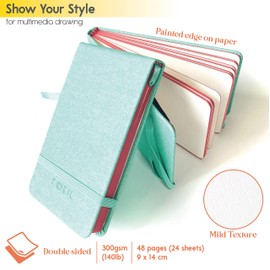 L'oeil Hardback Watercolor Sketchbook: 9x14cm, 300gsm Cold Press Dual Paper, Travel Journal with Hardcover, Inner Pocket and Elastic Strap, for Watercolor, Watercolour pens, Gouache & Mixed Media