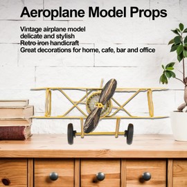 Retro Airplane Model, Vintage Retro Wrought Metal Iron Biplane Plane Aircraft Handicraft Models Delicate Vintage Biplane Handicraft for Home Decoration Cafe Ornament(Yellow)