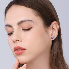Moonstone Dolphin Earrings Sterling Silver Jumping Double Dolphin Stud Earrings Jewellery Gifts for Women, Gold-plated, Moonstone
