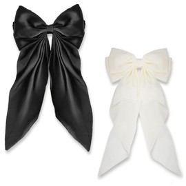 Big Bow Hair Clips 2 Pcs Solid Color French Large Bowknot Hairpin Simple Hair Fastener Accessories for Women Girls (Black+White, One Size)