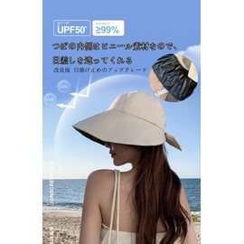 Thawr Cap, Hat, Women's, Sun Protection, UV Protection, Back Ribbon Cap, Bowknot Cap, Deep Cap, UV Protection, Large Brim, Size Adjustable, Breathable, Small Facial Effect, Large Size, Outdoor,