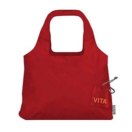 ChicoBag VITA Reusable Shopping Bag with Attached Pouch and Carabiner Clip, Compact, Designer Shoulder Tote, Red