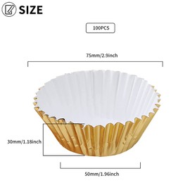 Pack of 100 Muffin Cases Paper Made of Metal Foil, Diameter 5 x 3 cm Baking Cups, Muffin Cases Greaseproof, for Dessert Baking Birthday Wedding Party (Gold)