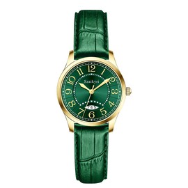 Szaikyri Classic Watch for Women with Easy Read Time Arabic Numerals Ladies Watch with Calendar Water Resistant (Green Gold)