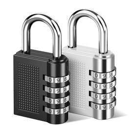 Candado Locker, 2 Piezas Cerraduras de Equipaje, Candado de Combinación de 4 Dígitos para Lockers, Maleta de Equipaje, Archivadores, Caja de Herramientas, Taquilla de Gimnasio (Negro, Plata)
