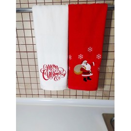 Merry Christmas Fingertip Towel Set Highly Absorbent SPA GymShower Towels 11x18 inches Holiday Decorations (White-Red, 2)