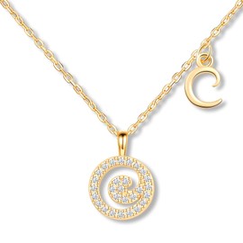 MicLee Women's girl's Necklace pendant, 925 Sterling Silver necklace, Fashion letter diamond necklace, Gold the letter C necklace pendant, Inlaid zircon, beautiful and shining pendant