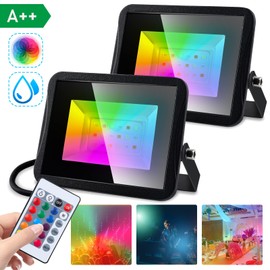 Jopassy RGB Spotlight 20 W Floodlight with Remote Control LED Spotlight Outdoor Spotlight IP66 Waterproof Memory Function Outdoor Spotlight Floodlight for Indoor, Garden, Backyard Pack of 2