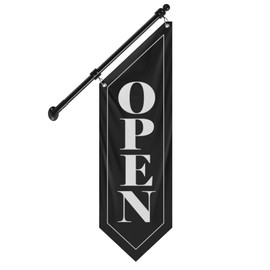 QSUM Open Flag, Double-Sided Three-ply Hanging Open Sign with Pole and Mounting Kit, Vintage Style Open Business Banner, Open Flag (White-W, 27")