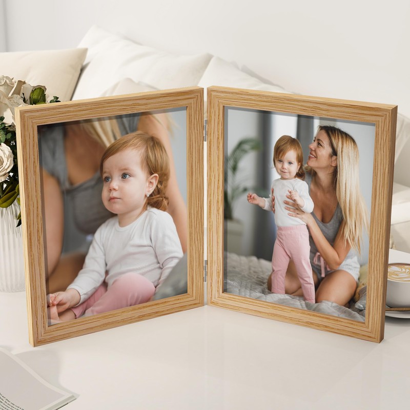 Axeman 8x10 Double Picture Frame - Solid Oak Wood Vertical