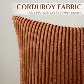 Softalker Fall Pillow Covers 16 x 16, Set of 4, Soft Corduroy Solid Striped Throw Pillow Cover, Modern Cushion Decorative Pillow Cases for Couch Sofa Bedroom Living Room, Rust Brown