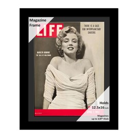 Creative Picture Frames 12.5 x 16 Magazine Frame with Full-Strength Glass, Holds Up To A 1/4" Thick Media with Installed Hangers for Easy Mounting, 14x18 Black Frame with Black Mat