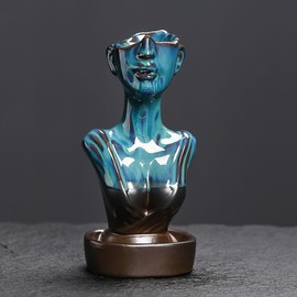 Simcat Waterfall Incense Burner Porcelain Backflow Incense Burner Holder Smoke Fountain with 20 Cones and 1 Box Fragrance Sticks for Room Office Decor (Kiln Blue)