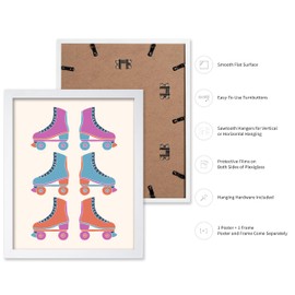 Poster Master Roller Skates Poster - Retro Boho Print - Trendy Art - Sports Art - Rollerblades Art - Gift for Men & Women - Minimal Decor for Dorm, Living Room or Kid's Room, 11x14 White Framed